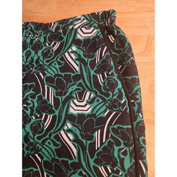 J. Crew Green Black White Abstract Tuxedo Pants Side Piping Size 6 Polyester - Picture 4 of 13
